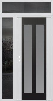 Diamond C14 52" x 96" white/white frosted Glass Panel black RHI with Sidelite and Transom mirrored Glass