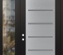 Modern Steel Front Door Diamond C11 52" x 96" black/white frosted Glass Panel stainless steel RHI with Sidelite and Transom clear Glass