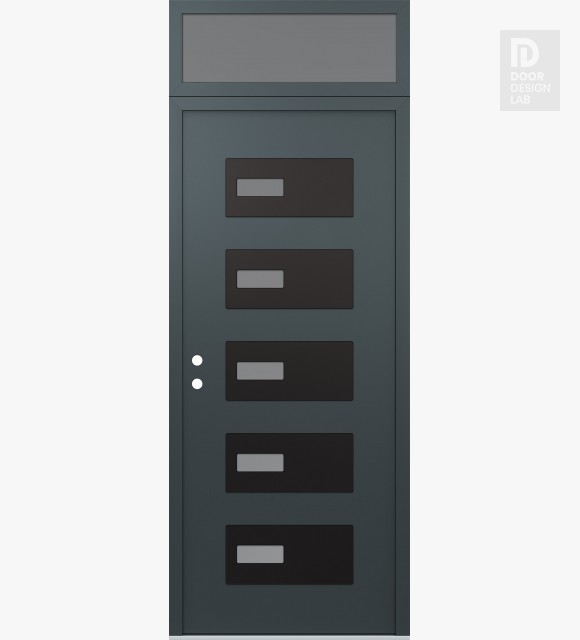 Modern Steel Front Door Diamond D7 36" x 96" anthracite/anthracite frosted Glass Panel black RHI with Transom frosted Glass