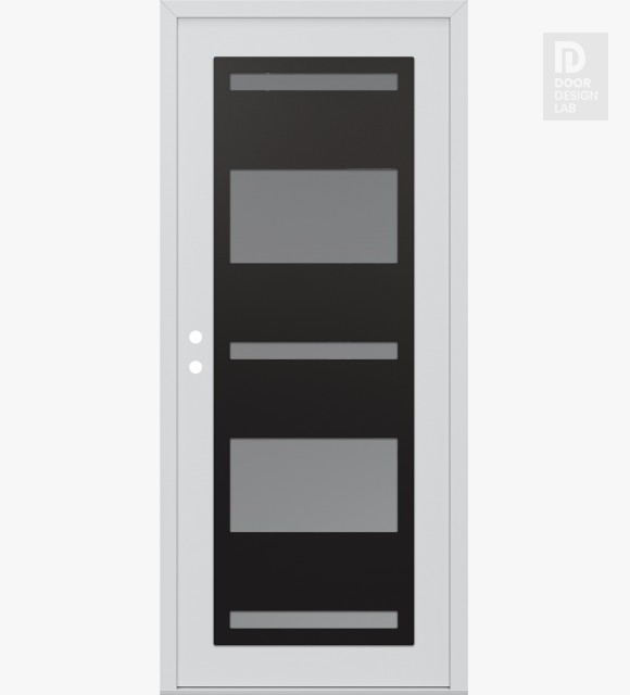 Modern Steel Front Door Diamond C10 36" x 80" white/white frosted Glass Panel black RHI