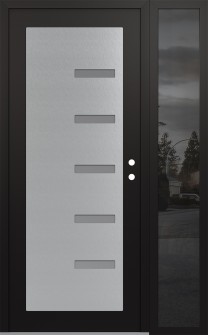 Diamond C8 50" x 80" black/white frosted Glass Panel stainless steel LHI with Sidelite mirrored Glass