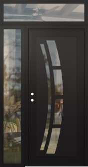 Diamond C12 52" x 96" black/black clear Glass Panel black RHI with Sidelite and Transom clear Glass