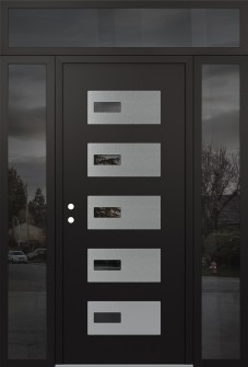 Diamond D7 60" x 96" black/black mirrored Glass Panel stainless steel RHI with 2 Sidelites and Transom mirrored Glass