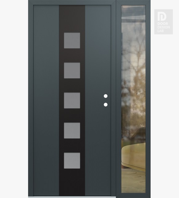 Modern Steel Front Door DIAMOND A13 52" X 80" ANTHRACITE/ANTHRACITE FROSTED GLASS PANEL BLACK LHI WITH SIDELITE CLEAR GLASS
