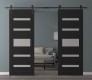 DOUBLE BARN DOOR AVON 07-05 VETRO BLACK MATTE 64" X 84" X 1 3/4" BLACK HARDWARE