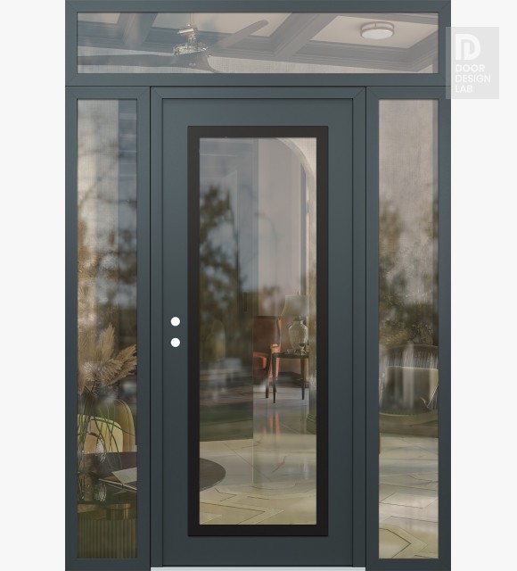 Modern Steel Front Door Diamond C1 60" x 96" anthracite/anthracite clear Glass Panel black RHI with 2 Sidelites and Transom clear Glass