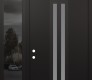 Modern Steel Front Door DIAMOND A8 50" X 96" BLACK/WHITE FROSTED GLASS PANEL BLACK RHI WITH SIDELITE AND TRANSOM MIRRORED GLASS