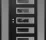 Modern Steel Front Door Diamond D3 68" x 80" black/black mirrored Glass Panel stainless steel RHI with 2 Sidelites frosted Glass