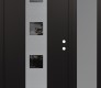 Modern Steel Front Door DIAMOND A12 50" X 80" BLACK/BLACK MIRRORED GLASS PANEL STAINLESS STEEL LHI WITH SIDELITE FROSTED GLASS