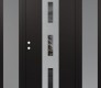 Modern Steel Front Door DIAMOND A7 64" X 80" BLACK/BLACK MIRRORED GLASS PANEL STAINLESS STEEL RHI WITH 2 SIDELITES FROSTED GLASS