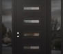 Modern Steel Front Door Diamond D4 68" x 96" black/black clear Glass Panel black RHI with 2 Sidelites and Transom mirrored Glass