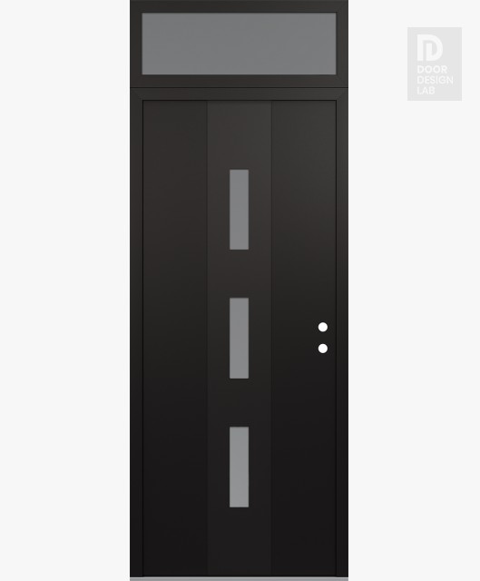 Modern Steel Front Door DIAMOND A7 36" X 96" BLACK/WHITE FROSTED GLASS PANEL BLACK LHI WITH TRANSOM FROSTED GLASS