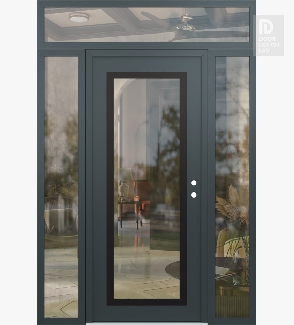 Modern Steel Front Door Diamond C1 68" x 96" anthracite/anthracite clear Glass Panel black LHI with 2 Sidelites and Transom clear Glass