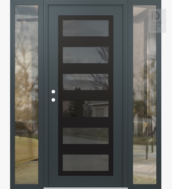 Modern Steel Front Door Diamond C9 68" x 80" anthracite/anthracite mirrored Glass Panel black RHI with 2 Sidelites clear Glass