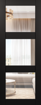 DOOR SLAB AVON 3 LITE CLEAR VETRO BLACK MATTE 28" X 96" X 1 3/4" TEMPERED CLEAR GLASS