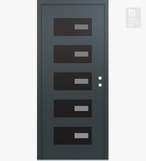 Modern Steel Front Door Diamond D7 36" x 80" anthracite/anthracite frosted Glass Panel black LHI