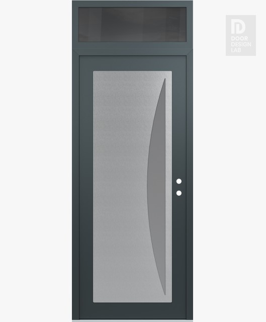 Modern Steel Front Door Diamond C13 36" x 96" anthracite/anthracite frosted Glass Panel stainless steel LHI with Transom mirrored Glass
