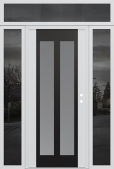 Diamond C14 68" x 96" white/white frosted Glass Panel black LHI with 2 Sidelites and Transom mirrored Glass