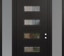 Modern Steel Front Door Diamond D1 60" x 96" black/black clear Glass Panel black LHI with 2 Sidelites and Transom frosted Glass