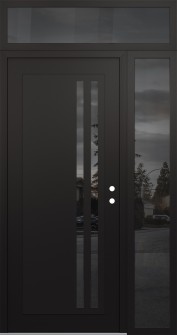 Diamond C6 50" x 96" black/black mirrored Glass Panel black LHI with Sidelite and Transom mirrored Glass