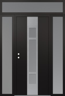 DIAMOND A9 64" X 96" BLACK/WHITE FROSTED GLASS PANEL STAINLESS STEEL RHI WITH 2 SIDELITES AND TRANSOM FROSTED GLASS