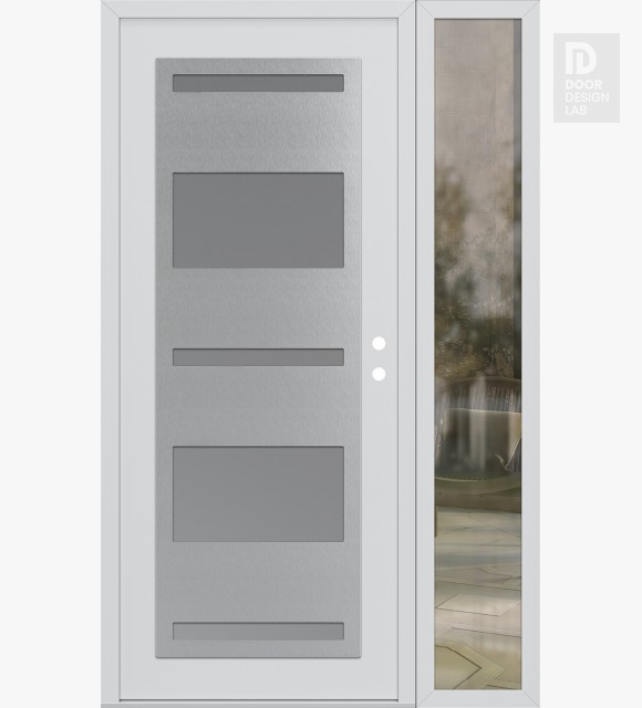 Modern Steel Front Door Diamond C10 48" x 80" white/white frosted Glass Panel stainless steel LHI with Sidelite clear Glass