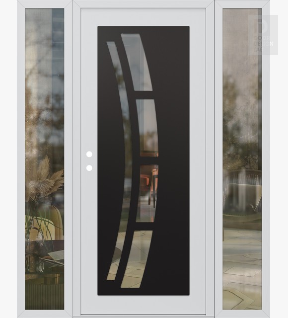 Modern Steel Front Door Diamond C12 68" x 80" white/white clear Glass Panel black RHI with 2 Sidelites clear Glass
