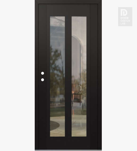 Modern Steel Front Door Diamond C14 36" x 80" black/black clear Glass Panel black RHI