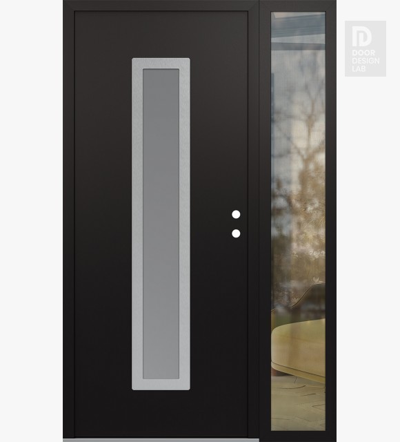 Modern Steel Front Door DIAMOND A11 48" X 80" BLACK/WHITE FROSTED GLASS PANEL STAINLESS STEEL LHI WITH SIDELITE CLEAR GLASS