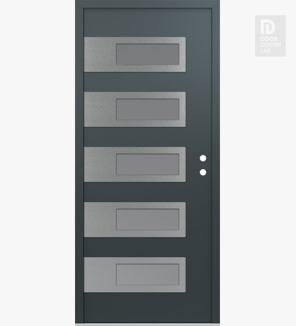 Modern Steel Front Door Diamond D3 36" x 80" anthracite/anthracite frosted Glass Panel stainless steel LHI