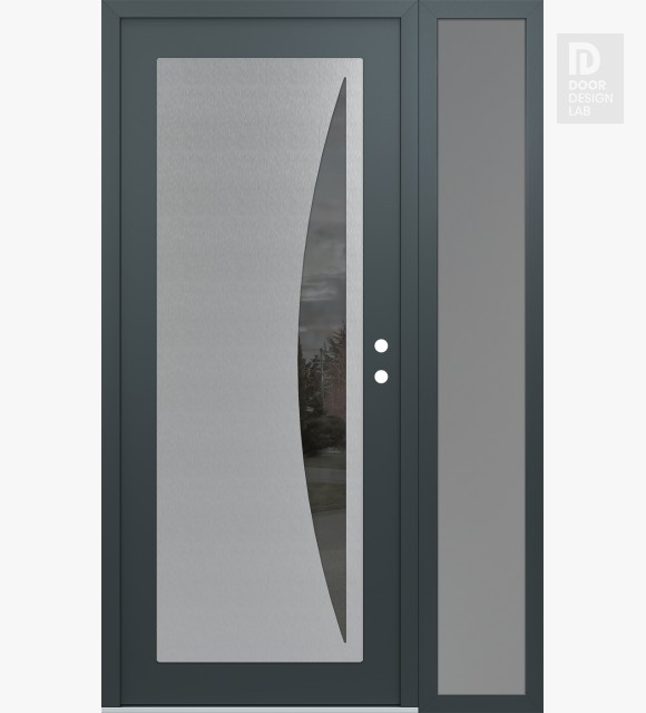Modern Steel Front Door Diamond C13 52" x 80" anthracite/anthracite mirrored Glass Panel stainless steel LHI with Sidelite frosted Glass