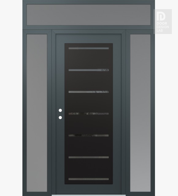 Modern Steel Front Door Diamond C11 68" x 96" anthracite/anthracite mirrored Glass Panel black RHI with 2 Sidelites and Transom frosted Glass