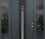 Modern Steel Front Door DIAMOND A5 60" X 96" ANTHRACITE/ANTHRACITE FROSTED GLASS PANEL BLACK LHI WITH 2 SIDELITES AND TRANSOM MIRRORED GLASS
