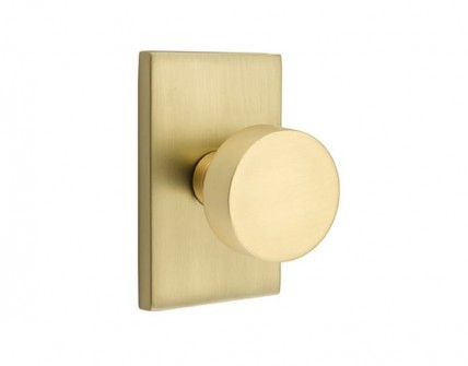 EMTEK ROUND KNOB WITH MODERN RECTANGULAR ROSETTE DUMMY SATIN BRASS (US4) 5052