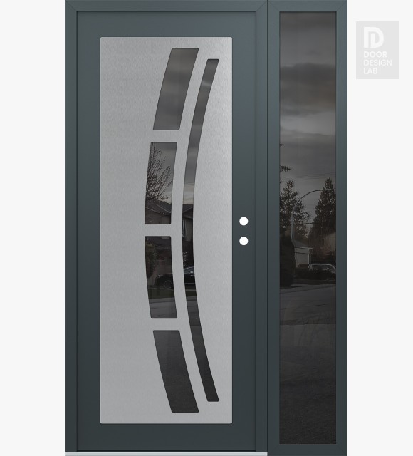 Modern Steel Front Door Diamond C12 48" x 80" anthracite/anthracite mirrored Glass Panel stainless steel LHI with Sidelite mirrored Glass