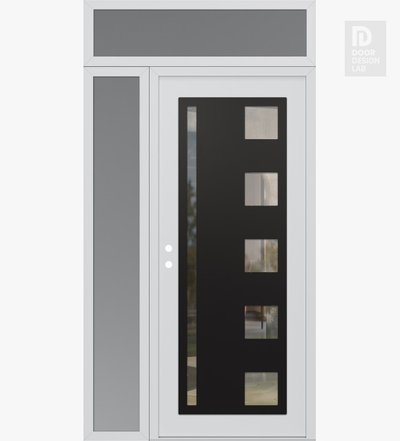 Modern Steel Front Door Diamond C3 50" x 96" white/white clear Glass Panel black RHI with Sidelite and Transom frosted Glass