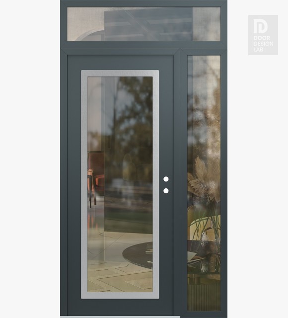 Modern Steel Front Door Diamond C1 52" x 96" anthracite/anthracite clear Glass Panel stainless steel LHI with Sidelite and Transom clear Glass