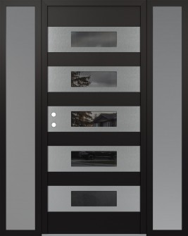 Diamond D5 64" x 80" black/black mirrored Glass Panel stainless steel RHI with 2 Sidelites frosted Glass
