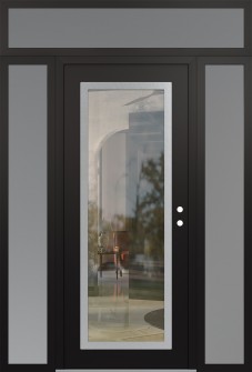 Diamond C1 64" x 96" black/black clear Glass Panel stainless steel LHI with 2 Sidelites and Transom frosted Glass