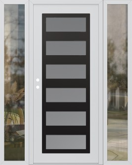 Diamond C9 68" x 80" white/white frosted Glass Panel black RHI with 2 Sidelites clear Glass