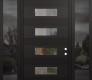 Modern Steel Front Door Diamond D5 64" x 96" black/black clear Glass Panel black LHI with 2 Sidelites and Transom mirrored Glass