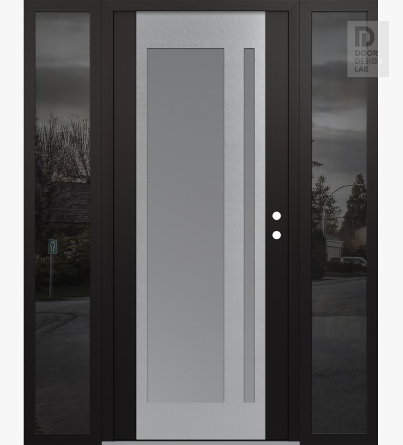 Modern Steel Front Door Diamond C15 60" x 80" black/white frosted Glass Panel stainless steel LHI with 2 Sidelites mirrored Glass