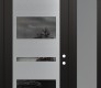 Modern Steel Front Door Diamond C10 48" x 96" black/black mirrored Glass Panel stainless steel LHI with Sidelite and Transom frosted Glass