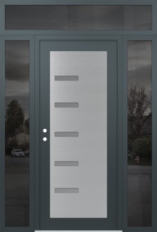 Diamond C8 60" x 96" anthracite/anthracite frosted Glass Panel stainless steel RHI with 2 Sidelites and Transom mirrored Glass