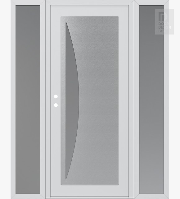 Modern Steel Front Door Diamond C13 64" x 80" white/white frosted Glass Panel stainless steel RHI with 2 Sidelites frosted Glass