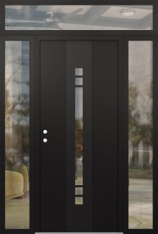 DIAMOND A4 68" X 96" BLACK/BLACK CLEAR GLASS PANEL BLACK RHI WITH 2 SIDELITES AND TRANSOM CLEAR GLASS