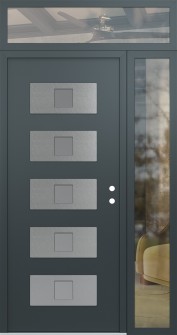 Diamond D8 50" x 96" anthracite/anthracite frosted Glass Panel stainless steel LHI with Sidelite and Transom clear Glass