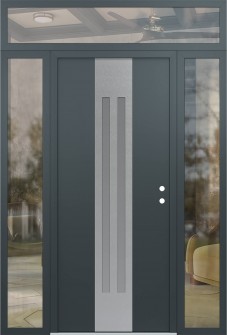 DIAMOND A8 64" X 96" ANTHRACITE/ANTHRACITE FROSTED GLASS PANEL STAINLESS STEEL LHI WITH 2 SIDELITES AND TRANSOM CLEAR GLASS