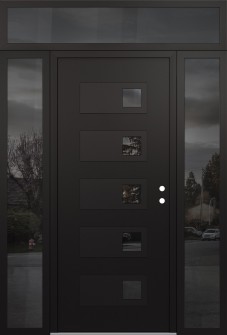 Diamond D2 60" x 96" black/black mirrored Glass Panel black LHI with 2 Sidelites and Transom mirrored Glass