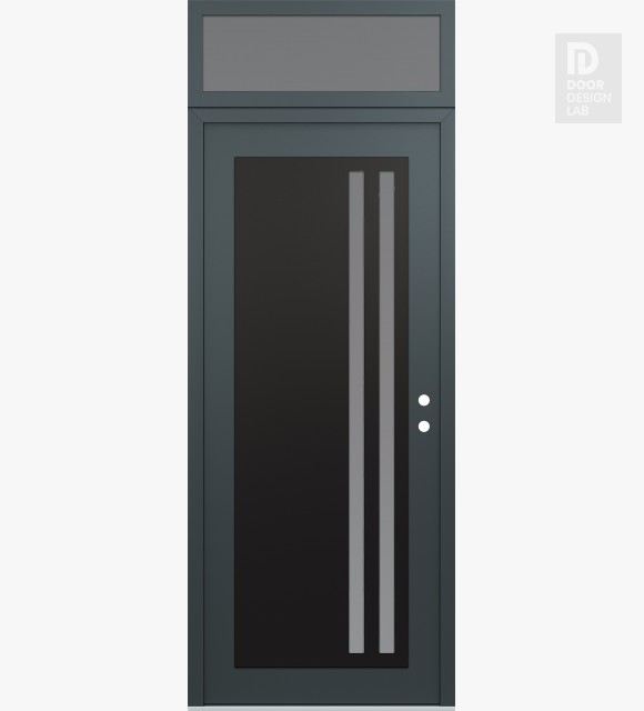 Modern Steel Front Door Diamond C6 36" x 96" anthracite/anthracite frosted Glass Panel black LHI with Transom frosted Glass
